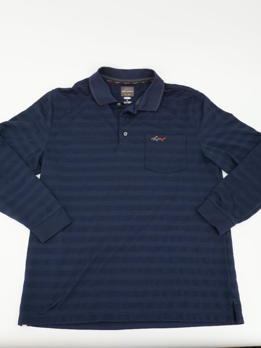Greg Norman Tasso Elba Blue Men's Golf Polo Shirt Long Sleeve Polyester Size Med